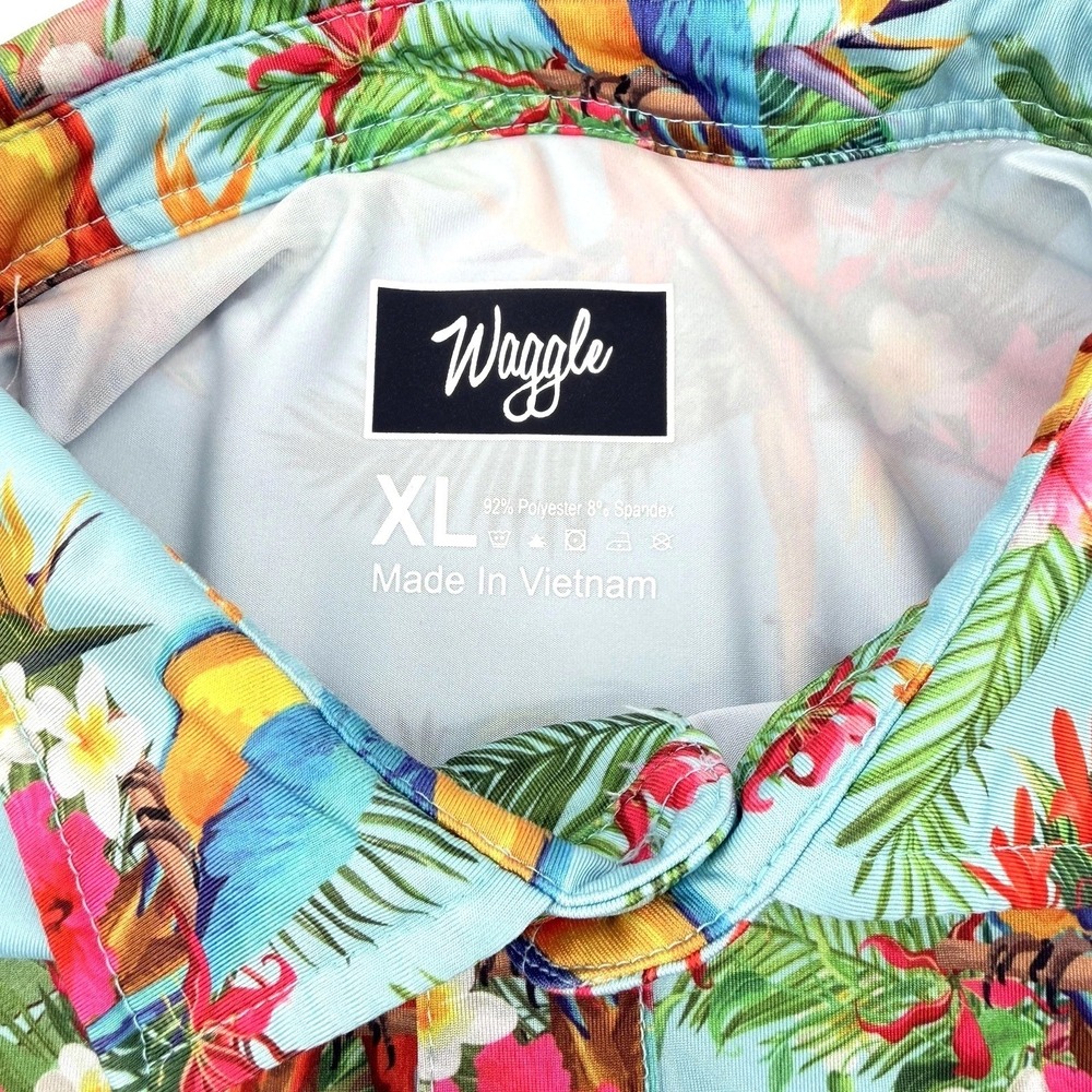 Waggle Polo Shirt Mens XL Blue Parrot Tropical Floral Performance Stretch Golf - Picture 4 of 8